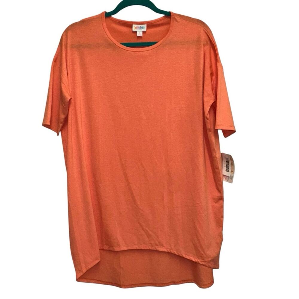 NWT LulaRoe Irma Small Orange Coral High Low Tunic Top Short Sleeve